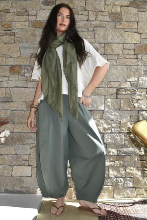 Inga Stretch Poplin Cotton Barrel Pant Khaki